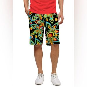 Loudmouth Golf Heritage Shorts Men's 34 Shagadelic Black Retro Floral Stretch